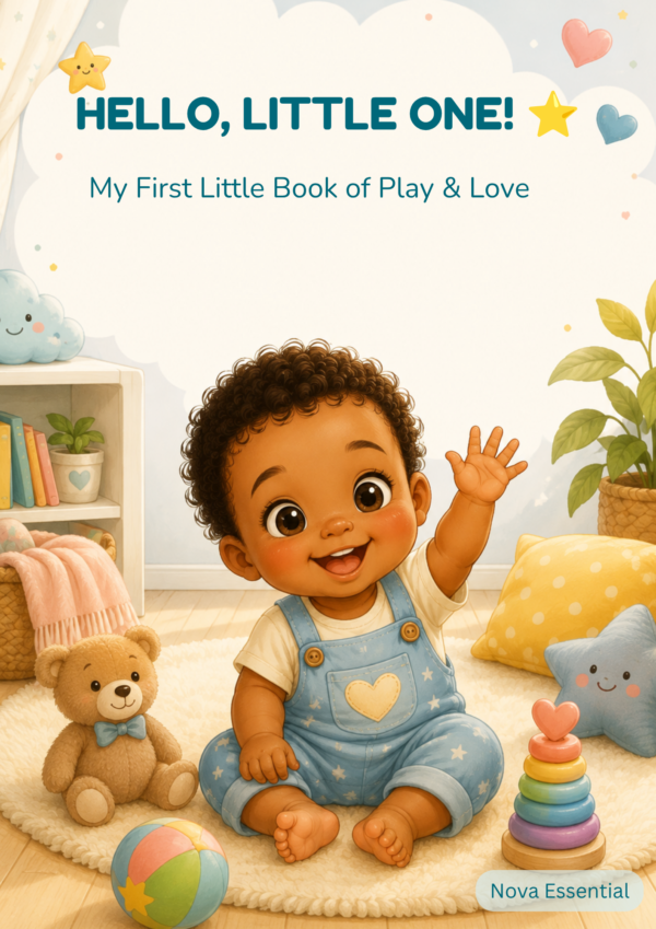 Colorful baby and toddler keepsake eBook cover titled “Hello, Little One!” featuring a sweet, playful design for early learning, bonding, and special memories. 💛