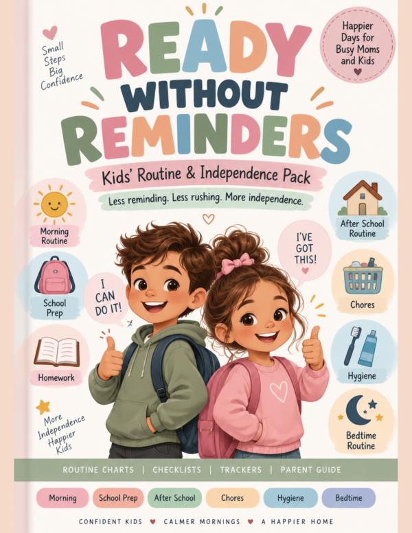 Ready Without Reminders Kids Routine and Independence Pack – 20-page printable for building routines, habits, and independence.